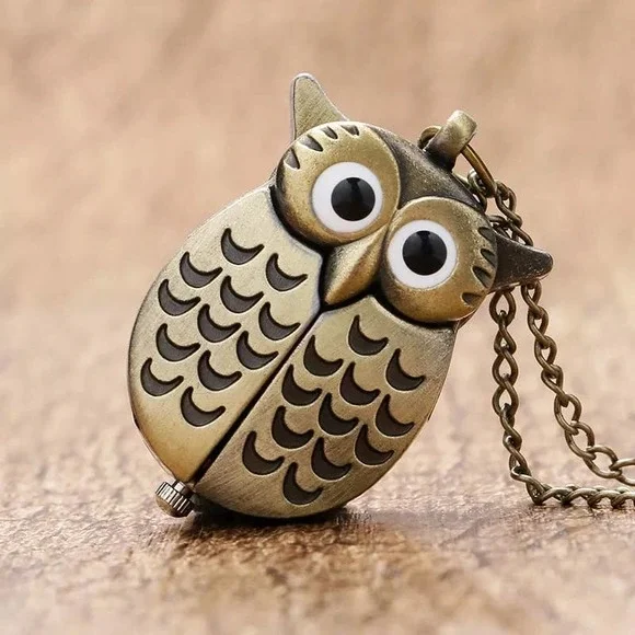 Owl Watch Pendant NEW Bronze Metal Pocket Watch Necklace - Picture 7 of 13